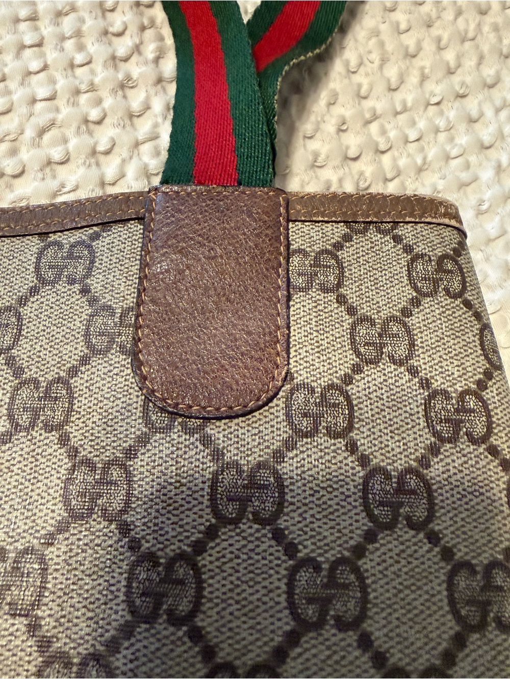 Gucci Brown Beige GG Canvas Tote with Red-Green Web Straps - Picture 7 of 16